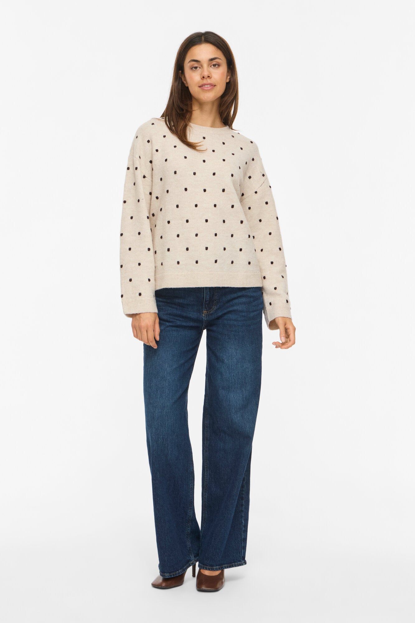 Viliga L/S O-neck Dot striktrøje – Birch